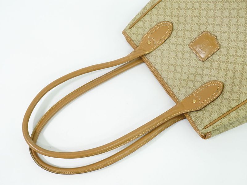 Authentic Celine Macadam Shoulder Bag Tote Bag PVC Beige Macadam Bag Pre-owned