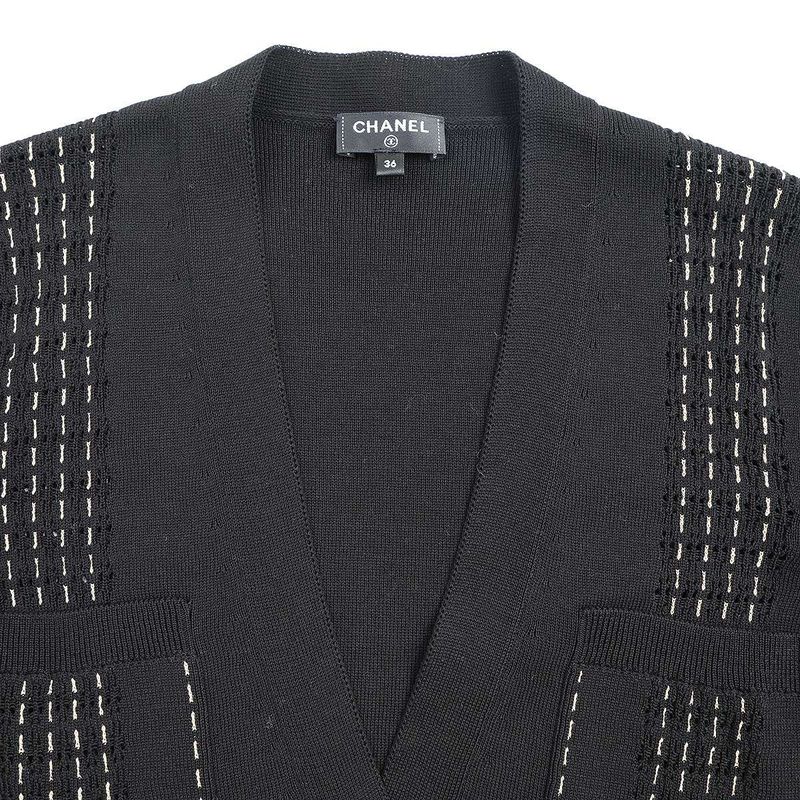 Chanel 16aw Stitch Design Knit Cardigan P55809 K07321 Mc658 Black 36