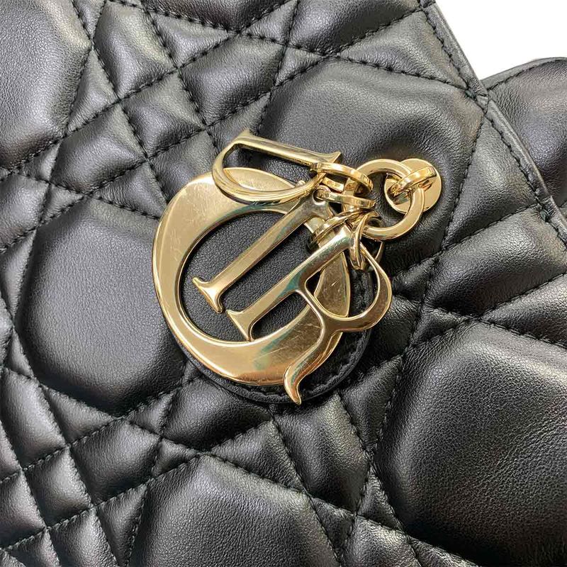 Christian DIOR Macrocannage Book Tote Medium 2way Shoulder Bag Leather 90291006