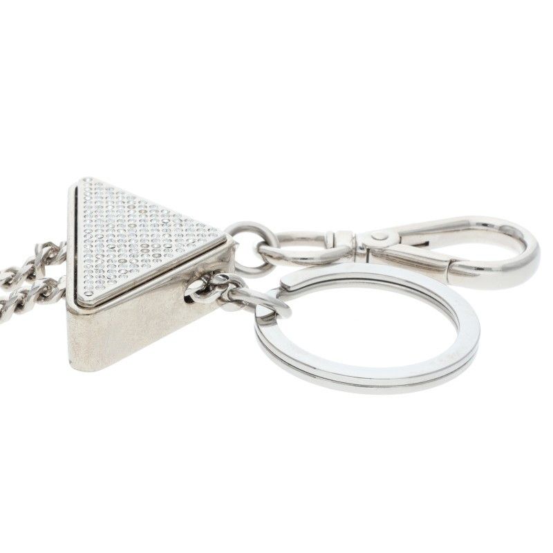 Prada Triangle Clear Stone Key Ring Chain Necklace Men's