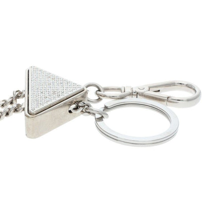 Prada Triangle Clear Stone Key Ring Chain Necklace Men's