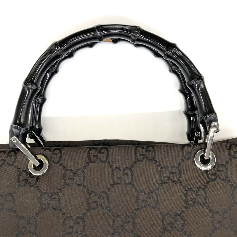 Gucci 002-1065 Handbag Brown GG Bamboo Women Men Fashion Gift Vintage