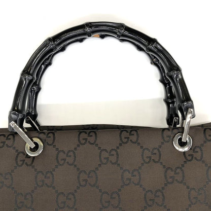 Gucci 002-1065 Handbag Brown GG Bamboo Women Men Fashion Gift Vintage