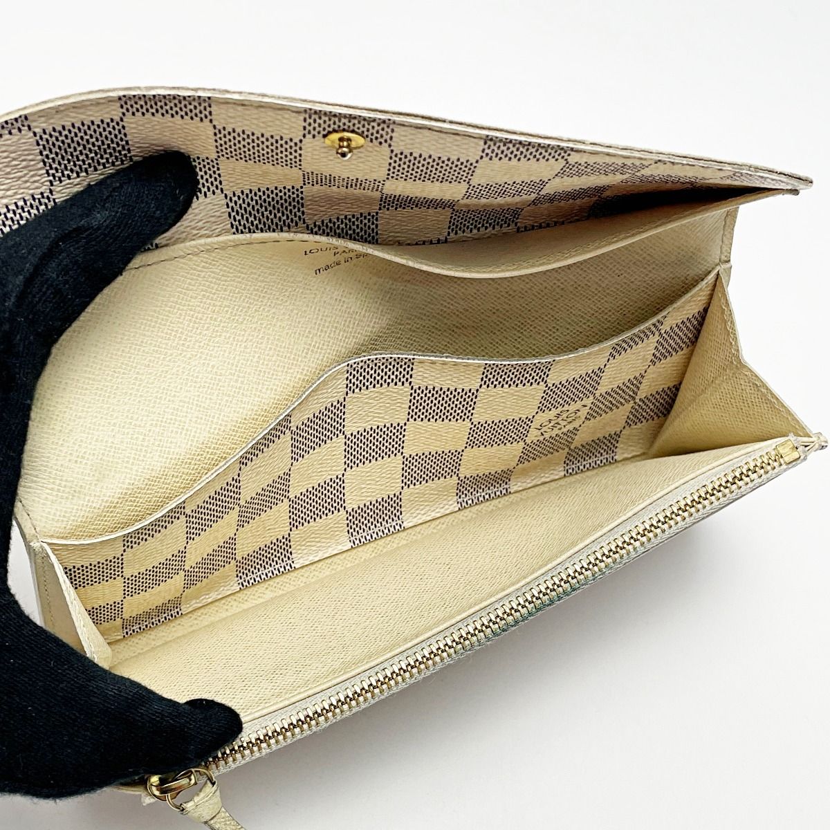 Louis Vuitton Portefeuille Emily N63021 Damier Azur Long Wallet Women's Gold