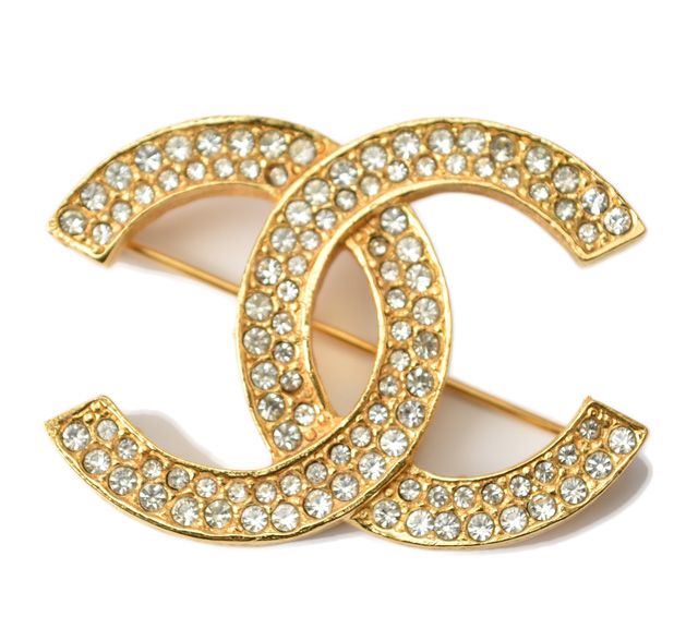 Chanel Brooch Pin Brooch Coco Mark Rhinestone Gold