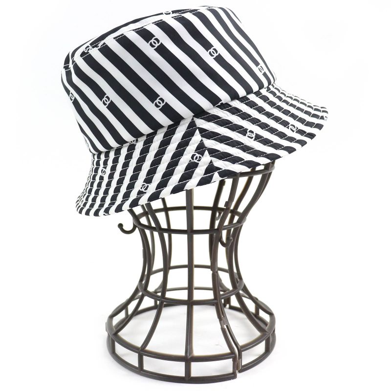 CHANEL 24SS Aa9874 Coco Beach Coco Mark Striped Bucket Hat Black White S Made