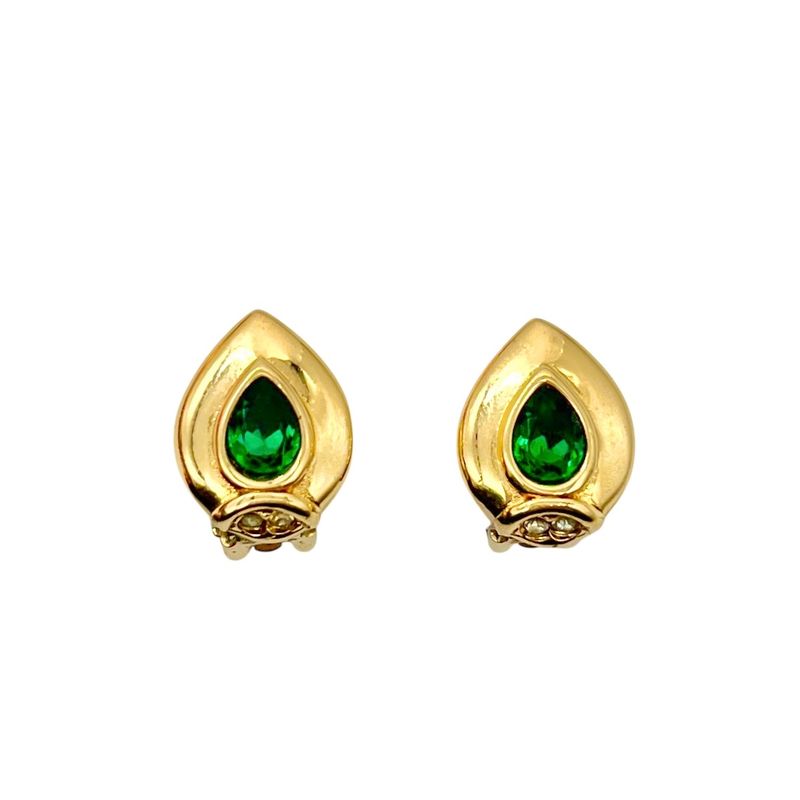 Christian DIOR Earring Vintage Rhinestone Green
