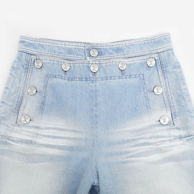 Chanel Denim Pants P76228v68736 Size 38 Light Blue Lamé Women's Clothing