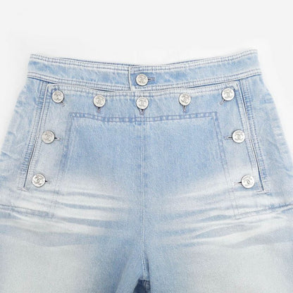 Chanel Denim Pants P76228v68736 Size 38 Light Blue Lamé Women's Clothing