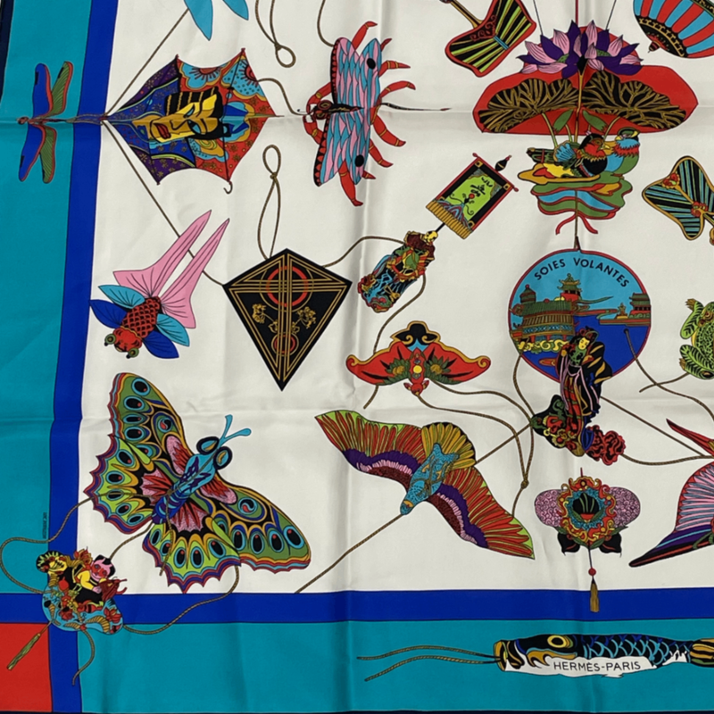 Hermes Carree 90 Soies Volantes Skyward Flying Silk Scarf 100% Silk Multicolor