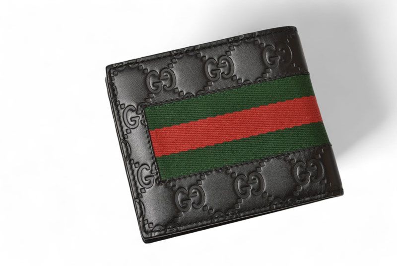 Gucci Wallet Bifold Wallet Gucci Men's Fold Wallet Webline Guccissima Black