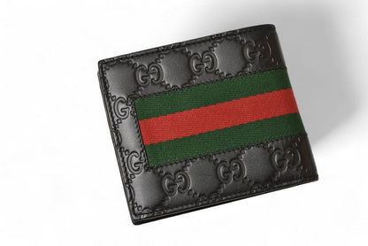 Gucci Wallet Bifold Wallet Gucci Men's Fold Wallet Webline Guccissima Black