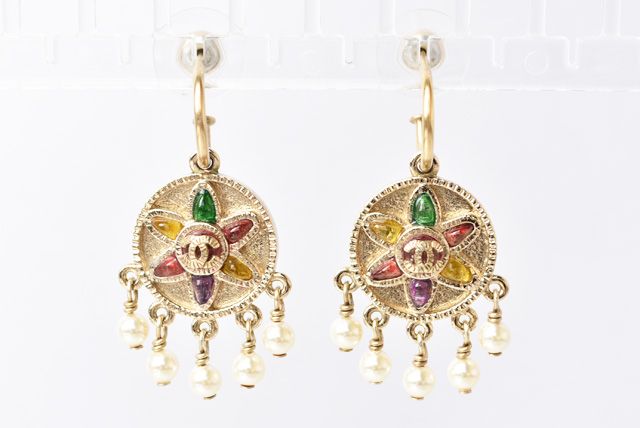 Chanel Earrings Chanel Earrings CC Mark Faux Pearl Gold Multicolor
