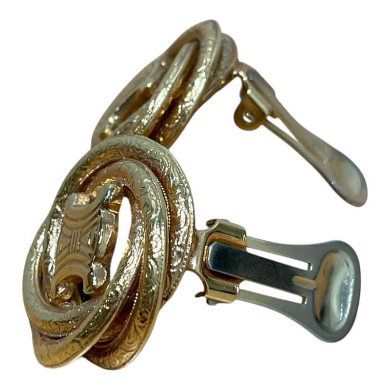 Celine ⑤ BIG Logo Earring Women's Gold FREE