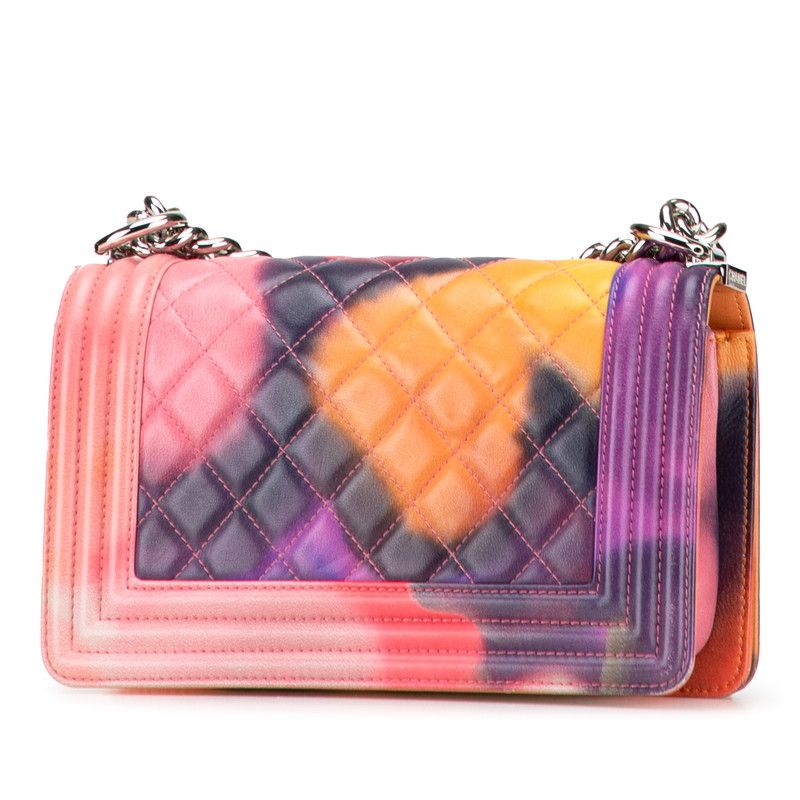 Chanel Boy Chanel Coco Mark Chain Shoulder Bag Handbag Pink Multicolor Lambskin