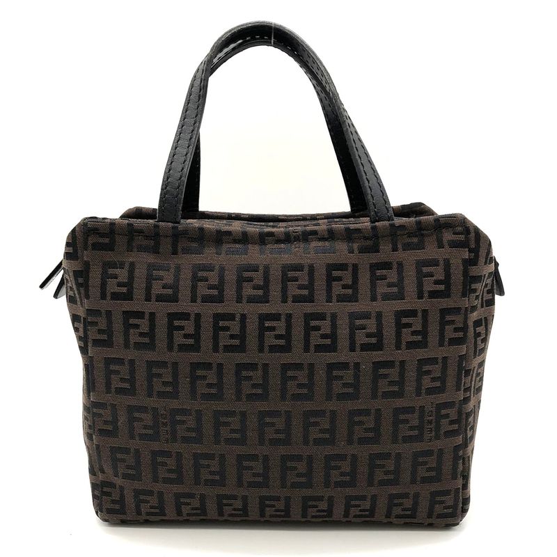 Fendi 2454 8n0000 Handbag Mini Bag Zucchino Canvas Leather Brown Women Men