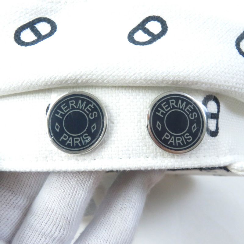 Hermes Vauban Toile Ashe Serie Hardware Chaine D'ancre Casket White Navy 56