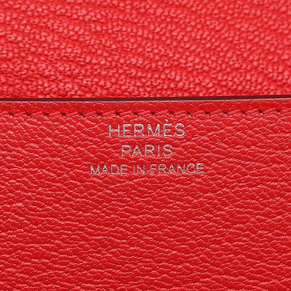 Hermes Bifold Wallet Lauris Luli Slim Chevre Rouge Coup Silver Hardware Red