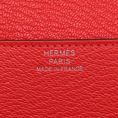 Hermes Bifold Wallet Lauris Luli Slim Chevre Rouge Coup Silver Hardware Red