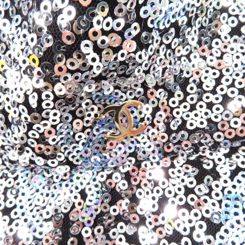 CHANEL 24C Sequined Coco Mark Bucket Hat Silver M Ladies