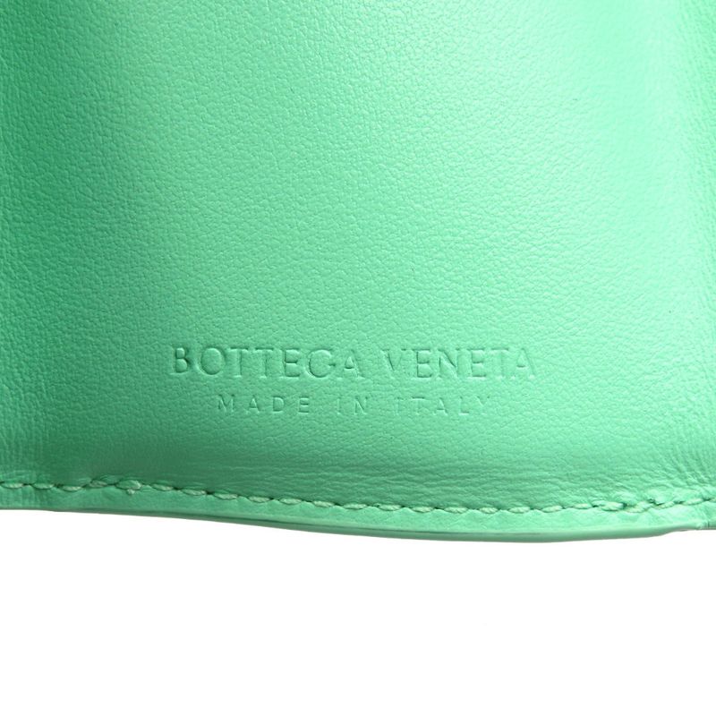 Bottega Veneta Intrecciato Compact Wallet Calf Silver Hardware Green Trifold
