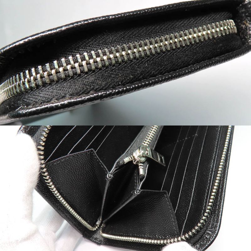Saint Laurent Full Zip Wallet 534290 Grain Leather Black Silver-hardwar