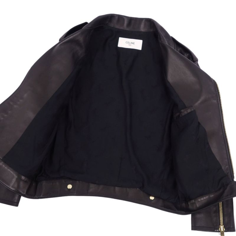 Celine Jacket 22AW Leather Jacket Biker Jacket Double Riders Lambleather