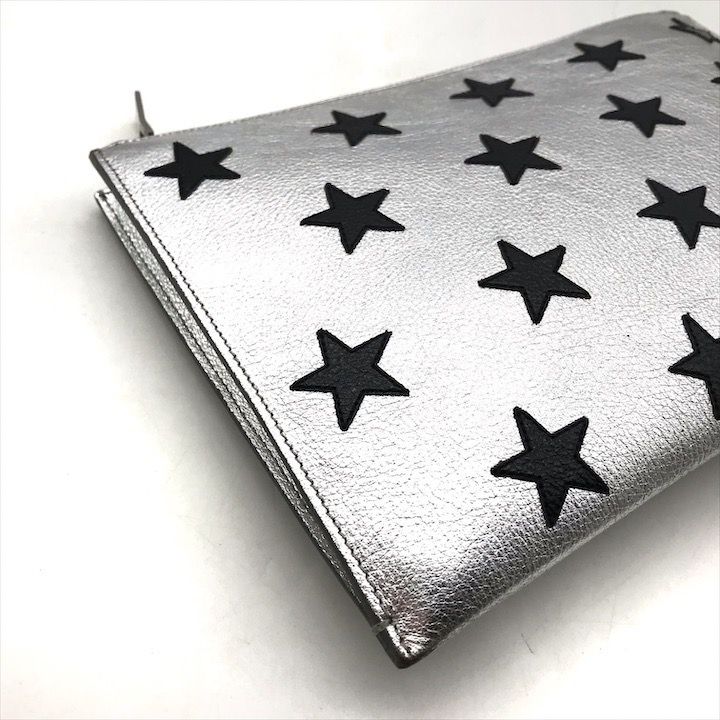 Saint Laurent Star Patchwork Metallic Leather Clutch Pochette Pouch Case