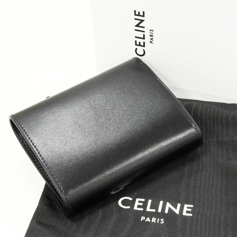 Celine Bifold Wallet With Coin Purse Triomphe Small Flap Wallet Shiny Calfskin