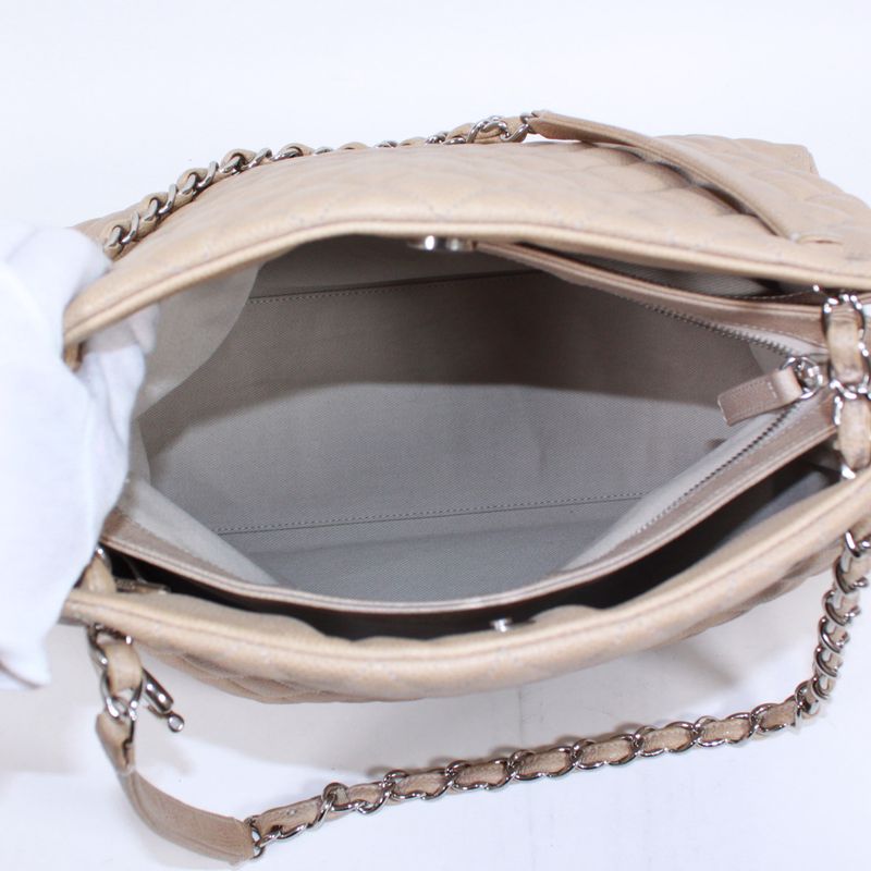 Chanel Matelasse Beau Ring Bag Caviar Skin Beige Shoulder Bag Silver