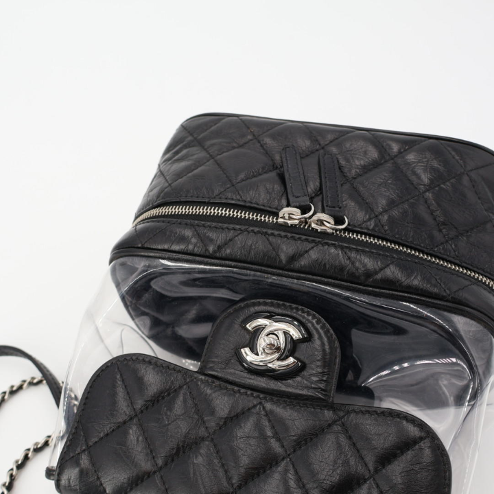 Chanel Matelasse Clear Backpack A57826 Clear Black Vinyl Leather Silver