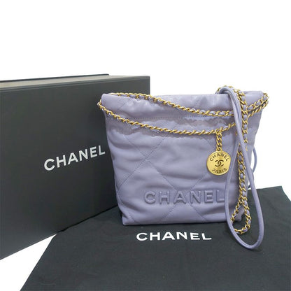 Chanel Chnel22 Mini Handbag 2WAY Soft Caviar Skin Purple Gold Hardware