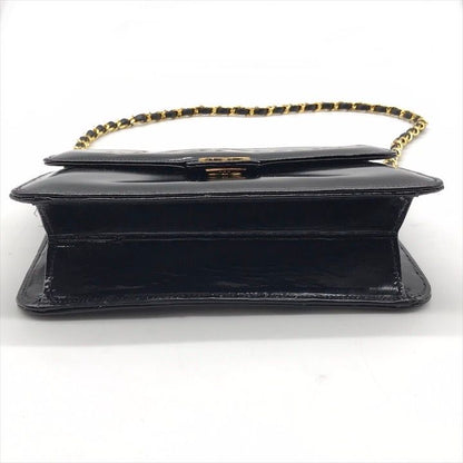 Chanel CC Logo Patent Push Lock Chain Shoulder Bag Black Purse