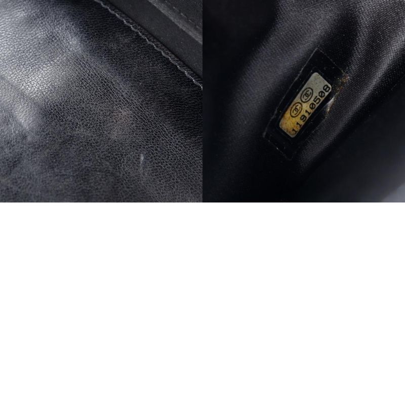 Chanel Icon Line W Hook A37152 Patent Leather Black Ladies Bifold Wallet