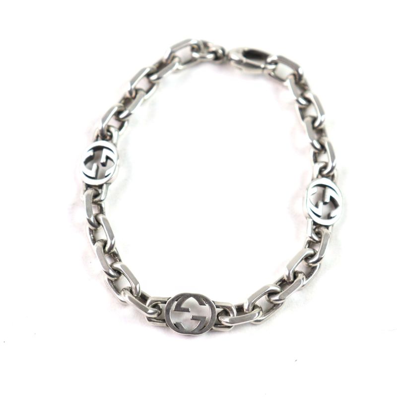 Gucci 620798 Ag925 Interlocking G Aged Clasp Closure Bracelet Silver With 17