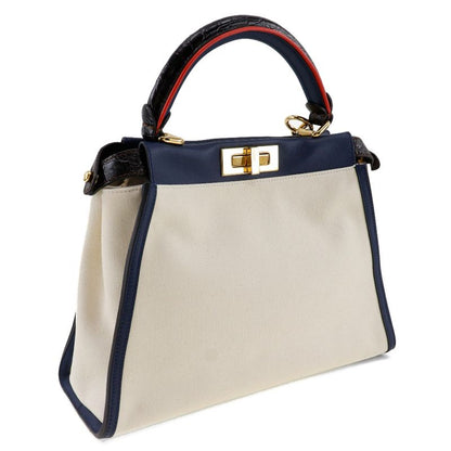 Fendi Peekaboo 2WAY Shoulder 8bn290 Canvas And Calf White/navy Blue Ladies