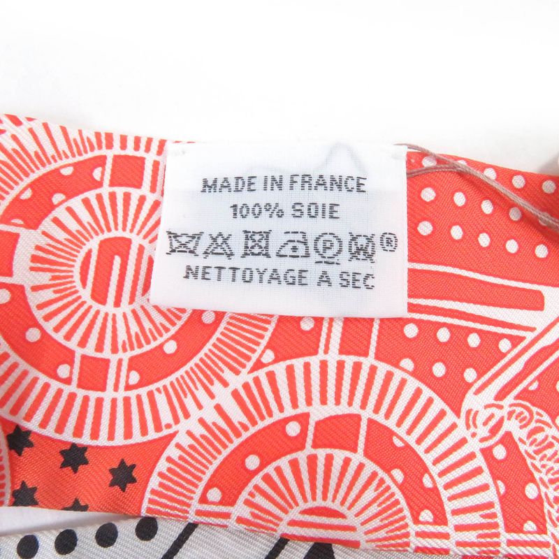Hermes H062978s Twilly 100% Silk Apron D'or Bandana Scarf Vermilion/gri Pe Lou
