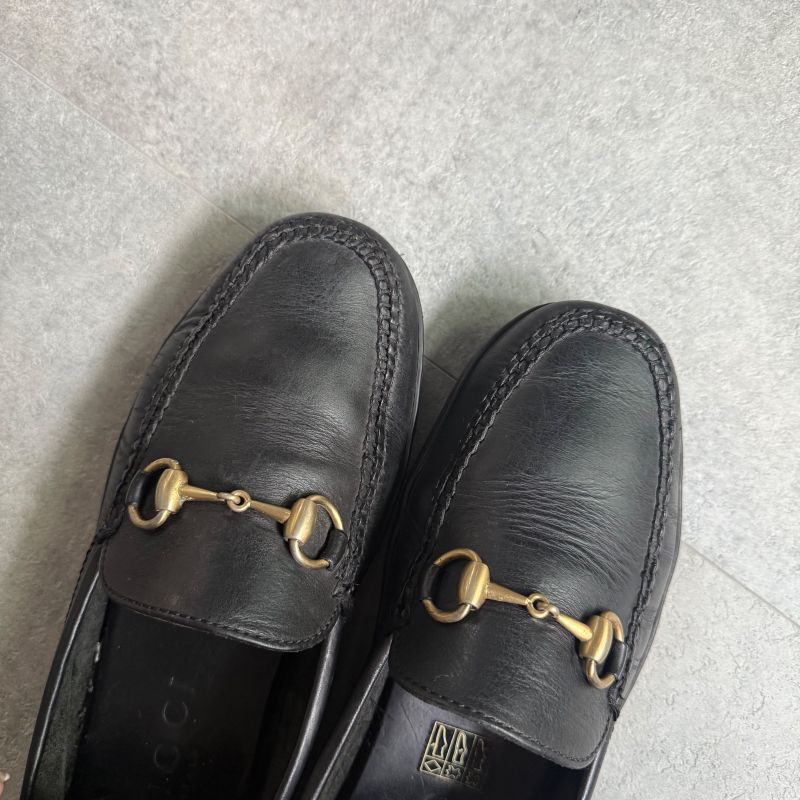Gucci Horsebit Loafer Driving Shoes Black Gold 41 1 2 M Leather Men's Shoes