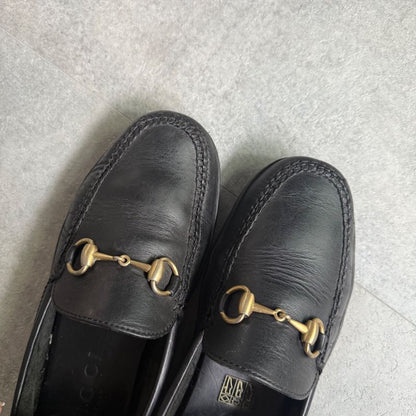 Gucci Horsebit Loafer Driving Shoes Black Gold 41 1 2 M Leather Men's Shoes