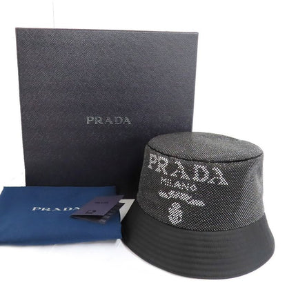 Prada Re-nylon Bucket Hat Black Studded Logo 2hc137 2D0S M Size Men's