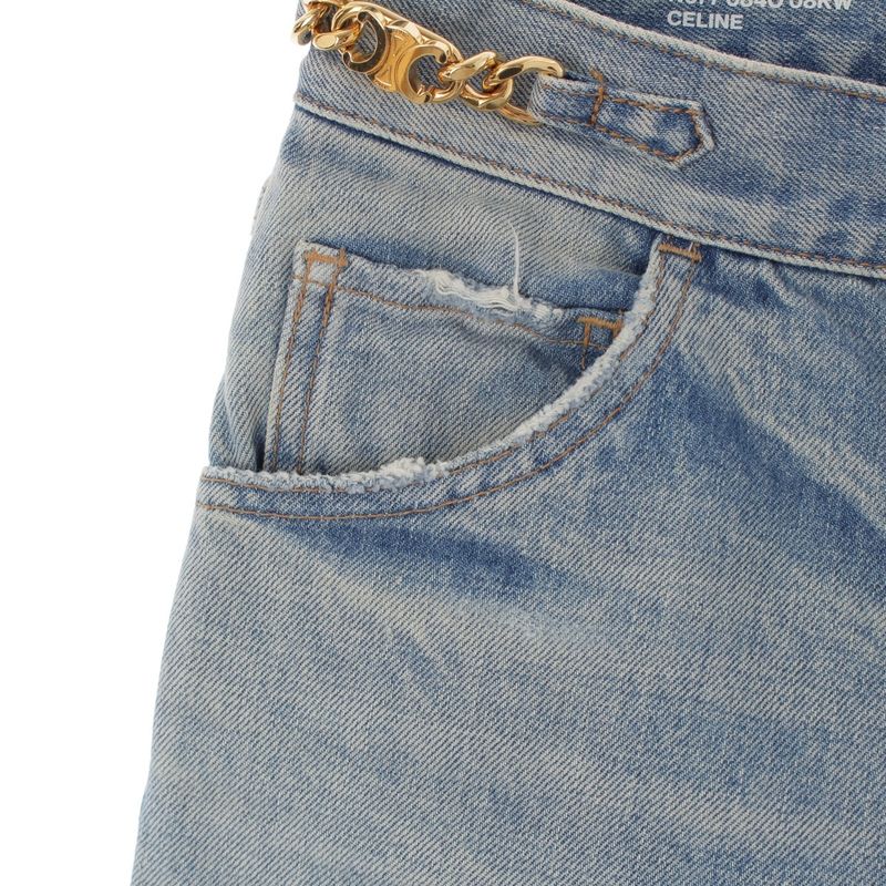 Celine Cotton Triomphe Damaged Flared Denim Pants Jeans Bottoms N677 0840 08KW