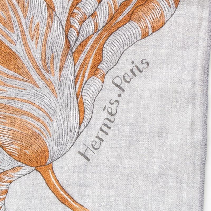 Hermes Triangle Jean Tulipomanie Cashmere Silk Floral Scarf Gray