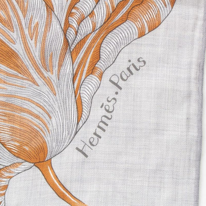 Hermes Triangle Jean Tulipomanie Cashmere Silk Floral Scarf Gray