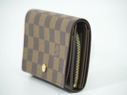 Authentic Louis Vuitton LV Porte Monet Bier Trésor Damier Ebène Fold Wallet