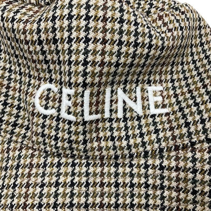 Celine Hat Wool Brown Logo Houndstooth Bucket