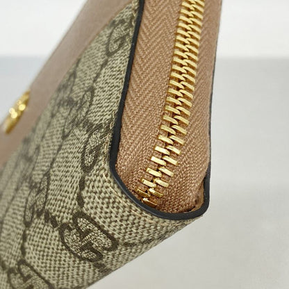 Gucci Long Wallet GG Nylon 456117 PVC Leather Pink Brown Chien Pan Gold