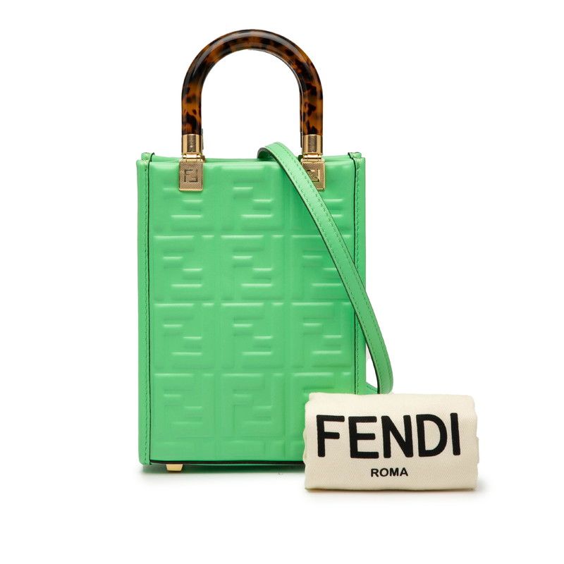 Fendi Sunshine Shopper Small Handbag Shoulder Bag 2WAY 8bs051 Green Brown