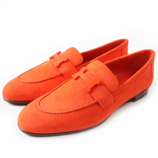 Hermes Moccasins Paris Constance Chevre Velours Loafers Orange 37 With Box And