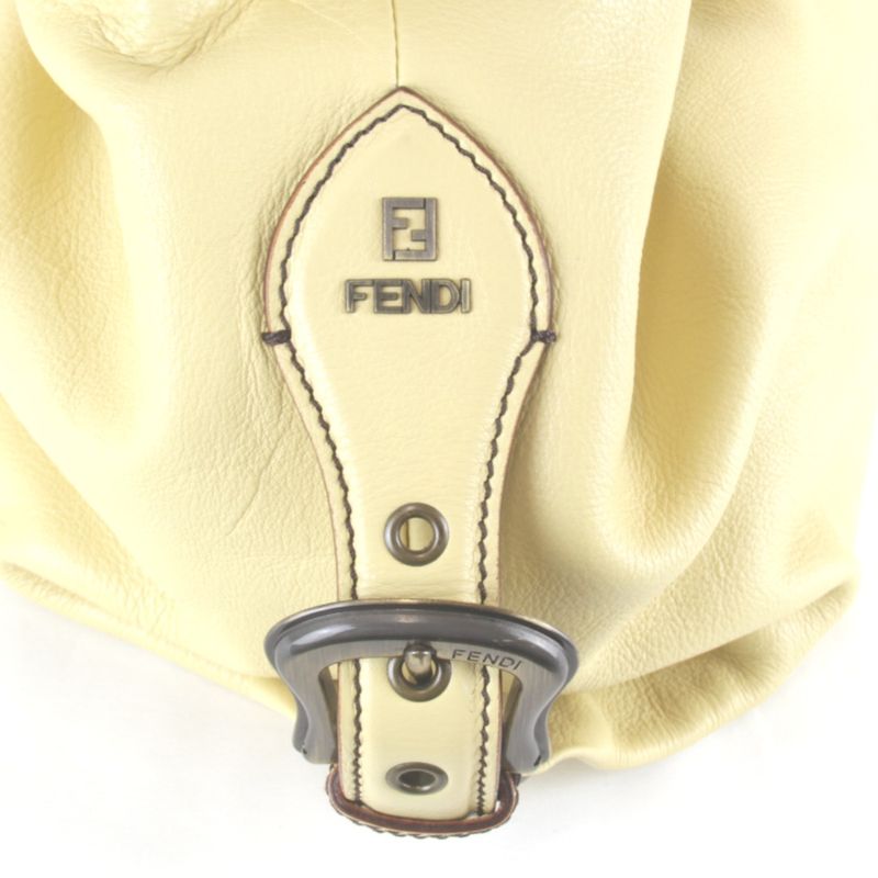 Fendi One Shoulder Bag Handbag Leather Yellow Gathered