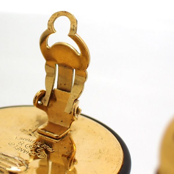 Chanel Earring 2 8 Coco Mark Black X Gold GP Round Large Vintage